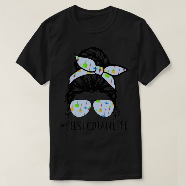 Messy Bun Custodian Life Hair Brillen Zurück zu Sc T-Shirt (Design vorne)