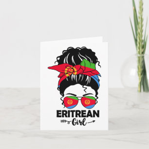 Messy Bun Eritrean Girl and Eritrea Flag Gles Ndan Karte