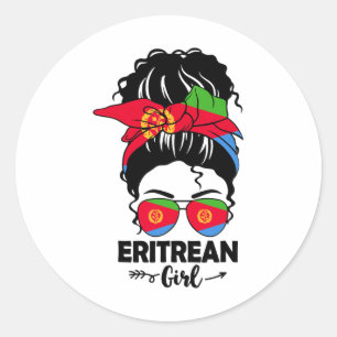 Messy Bun Eritrean Girl and Eritrea Flag Gles Ndan Runder Aufkleber