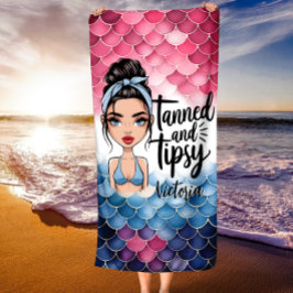 Messy Bun Fish Scales gegerbt und Tipsy Individuel Strandtuch