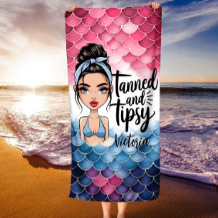 Messy Bun Fish Scales gegerbt und Tipsy Individuel Strandtuch