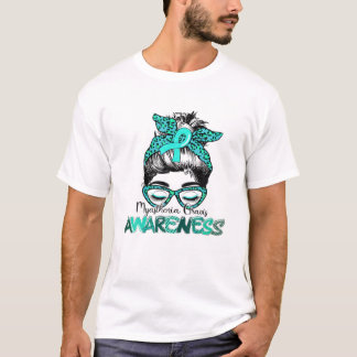 Messy Bun Hair Aquamarin Ribbon Myasthenia Gravis  T-Shirt