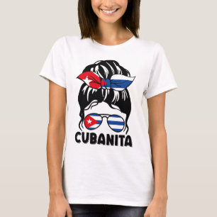 Messy Bun Hair Cubanita Kuba Flag T-Shirt