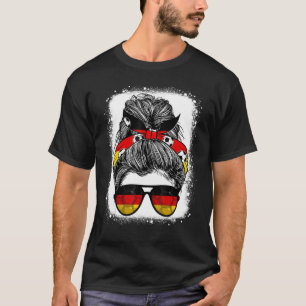 Messy Bun Hair Germany Flag Brillen German Girls W T-Shirt