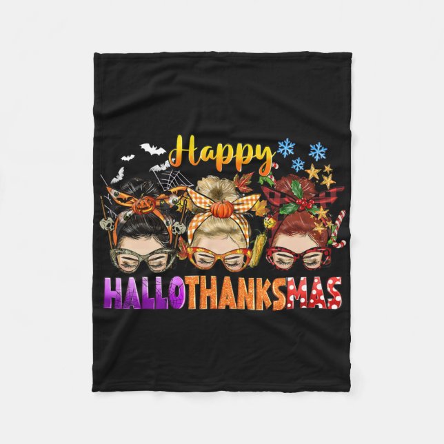 Messy Bun Halloween zu Weihnachten Frauen glücklic Fleecedecke (Vorderseite)