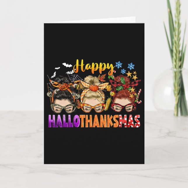 Messy Bun Halloween zu Weihnachten Frauen glücklic Karte (Vorderseite)