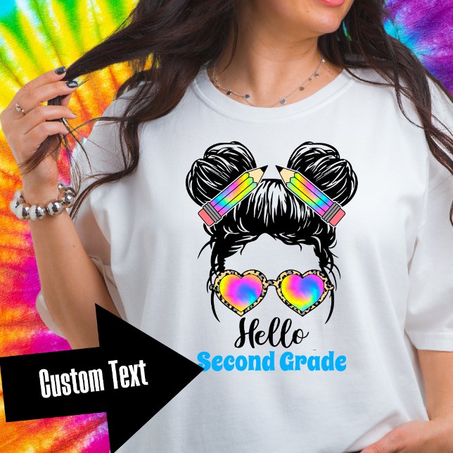 Messy Bun Hello Custom Grade Level Tshirt (Créateur téléchargé)