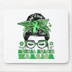 Messy Bun Leopard Green Ribbon Mental Health Warri Mousepad