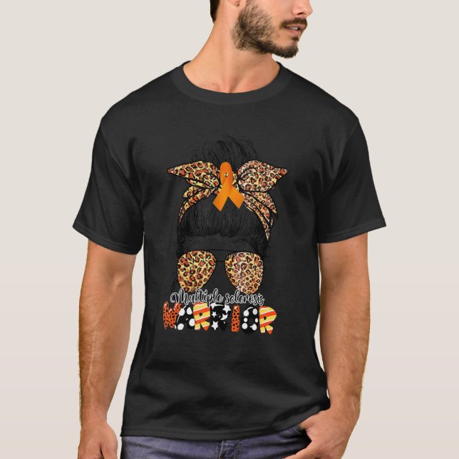 Messy Bun Leopard Multiple Sklerose Mama T-Shirt (Vorderseite)
