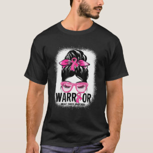 Messy Bun Leopard Pink Ribbon Brustkrebs Krieg T-Shirt
