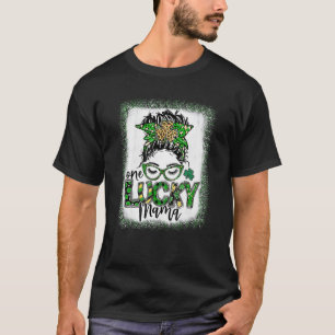 Messy Bun Leopard St Patrick's Day One Lucky Mama T-Shirt