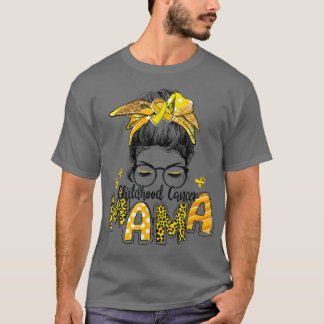 Messy Bun Leopard Yellow Ribbon Kinderkrebs T-Shirt
