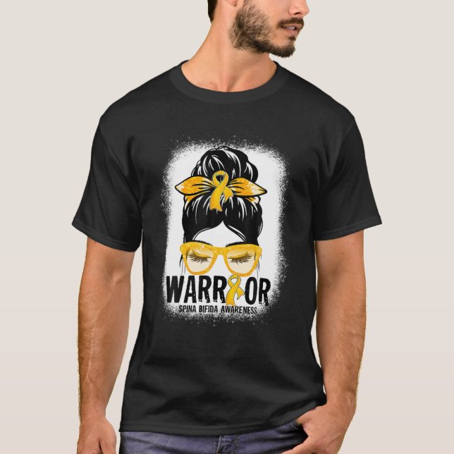 Messy Bun Leopard Yellow Ribbon Spina Bifida Warri T-Shirt (Vorderseite)