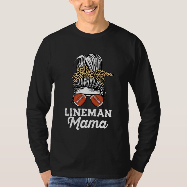Messy Bun Lineman Mama Leopard Pattern Offensive L T-Shirt (Vorderseite)