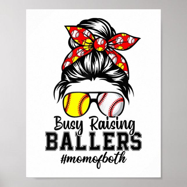 Messy Bun Mama beider Baseball Softball beschäftig Poster (Vorne)