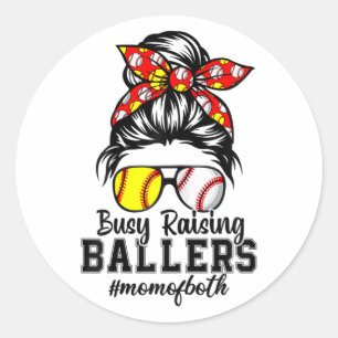 Messy Bun Mama beider Baseball Softball beschäftig Runder Aufkleber
