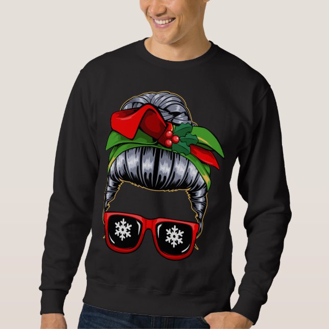 Messy Bun Mama Christmas Pajama Niedlich X-Mas Wre Sweatshirt (Vorderseite)