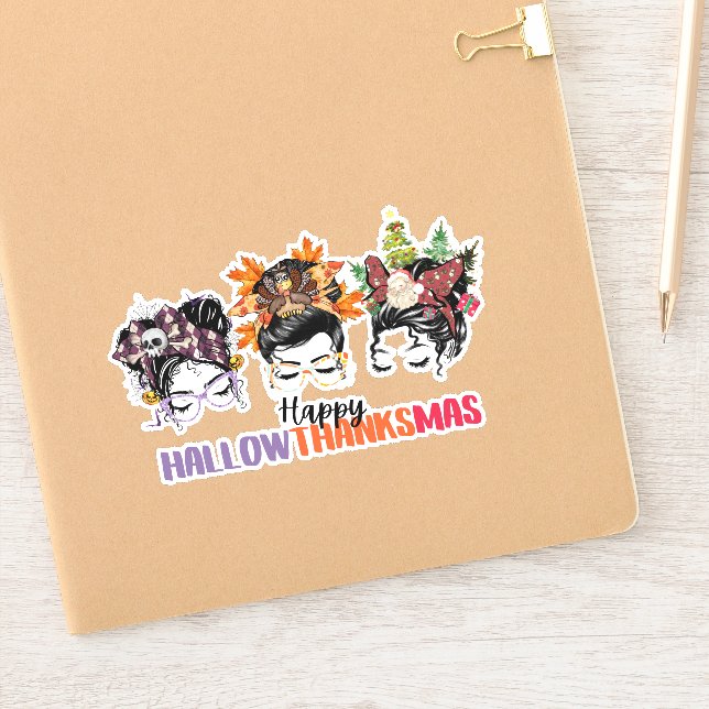 Messy bun mama Happy Hallowthanksmas Aufkleber (Notizbuch)