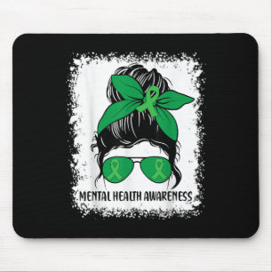Messy Bun Mental Health S Awareness Green Ribbon _ Mousepad