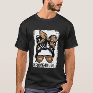 Messy Bun mit Leopard American Football Girl Kids T-Shirt