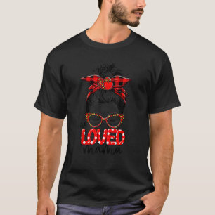 Messy Bun One Loved Mama Red Kariert Leopard Mama  T-Shirt