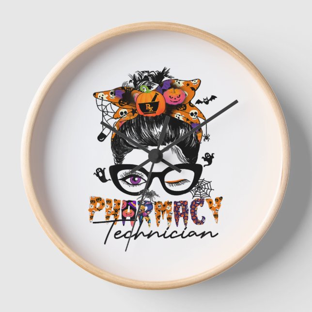 Messy Bun Pharmacy Techniker Halloween-Party Uhr (Vorderseite)
