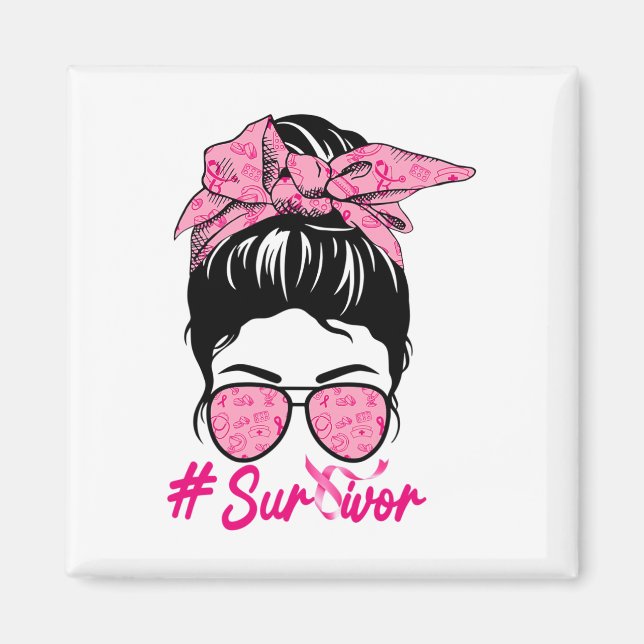 Messy Bun Pink Brustkrebs Bewusstsein Magnet (Vorne)