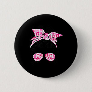 Messy Bun Pink Krieger unterstützen Brustkrebs Button