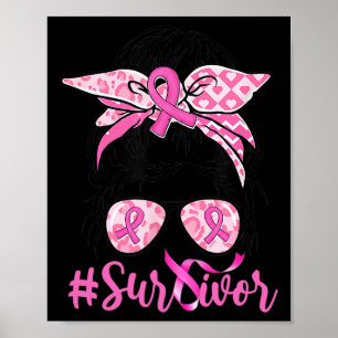 Messy Bun Pink Ribbon Leopard Brustkrebs Krieg Poster