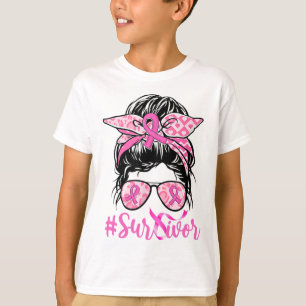 Messy Bun Pink Ribbon Leopard Brustkrebs Krieg T-Shirt