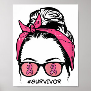 Messy Bun Pink Ribbon Survivor Brustkrebs Aware Poster