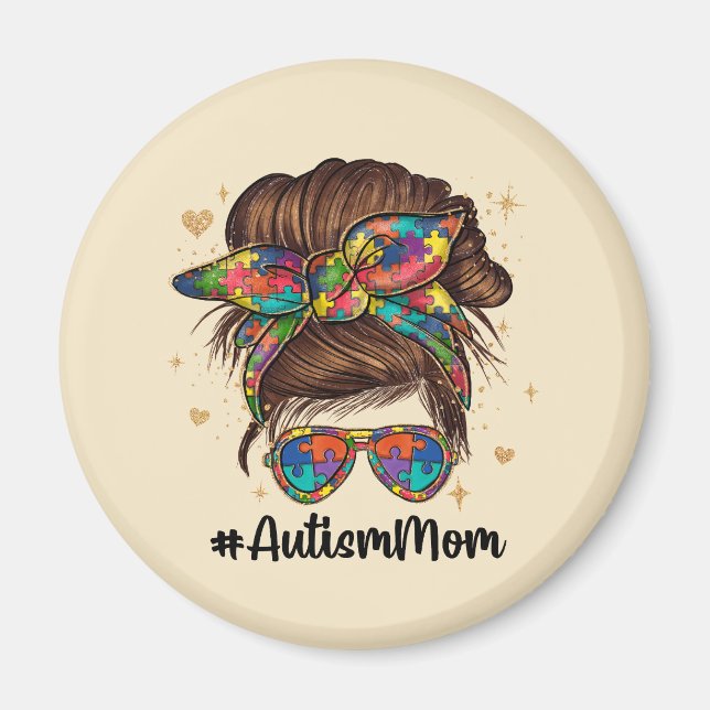 Messy Bun Proud Autism Mom Magnet (Vorne)