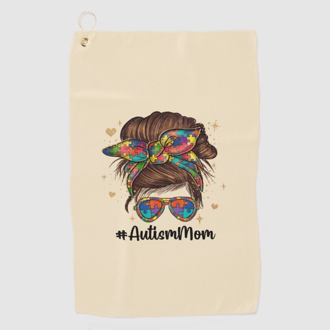 Messy Bun Proud Autismus Mama Golfhandtuch (Vorderseite)