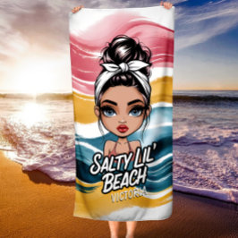 Messy Bun Salty Lil' Beach Personalisiert Name Strandtuch
