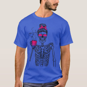 Messy Bun Skeleton Drink Kaffee Bisexual LGBTQ T-Shirt