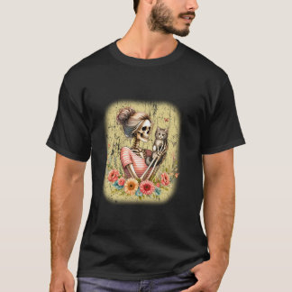 Messy Bun Skeleton Niedlich Kitten Cat Lovers Hall T-Shirt