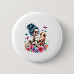 Messy Bun Skeleton Niedlich Puppy Dog liebt Hallow Button