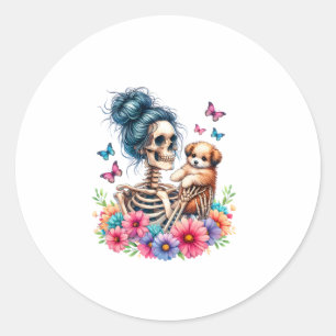 Messy Bun Skeleton Niedlich Puppy Dog liebt Hallow Runder Aufkleber
