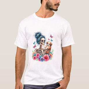 Messy Bun Skeleton Niedlich Puppy Dog liebt Hallow T-Shirt