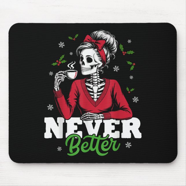 Messy Bun Skeleton Santa Coffee Xmas Funny Women S Mousepad (Vorne)