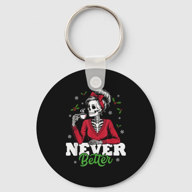 Messy Bun Skeleton Santa Coffee Xmas Funny Women S Schlüsselanhänger (Vorderseite)