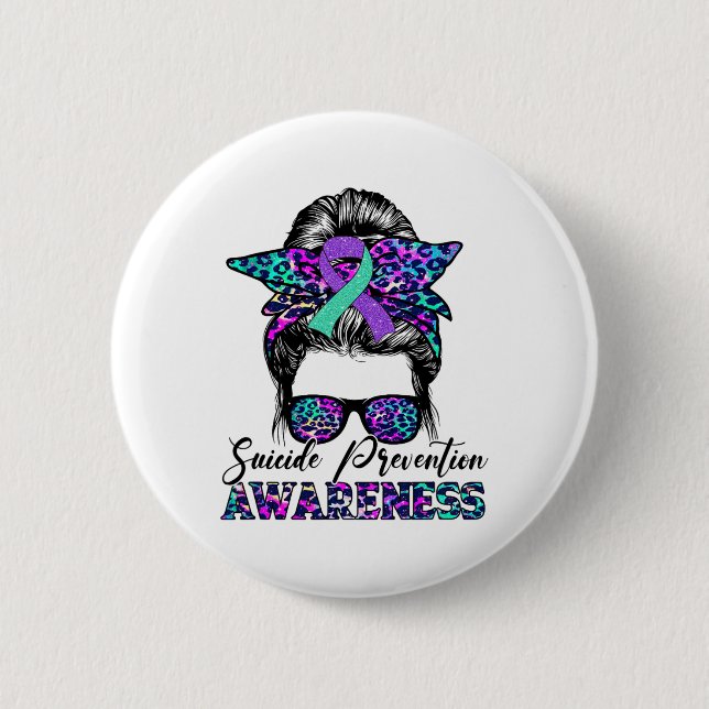 Messy Bun Suicide Prevention Awareness Suicide Rib Button (Vorderseite)