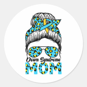 Messy Bun Sungl Leopard Down Syndrome Awareness Mo Runder Aufkleber
