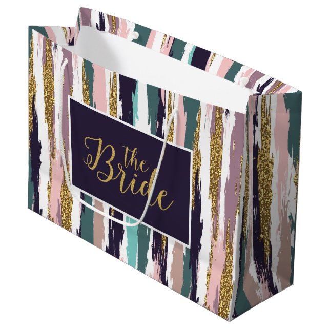 Messy bunte Wasserfarben Pinselstriche Muster Große Geschenktüte (Vorderseite Schrägansicht)