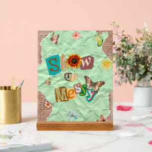 Messy Collage Mint Akryllische Zeichen anzeigen