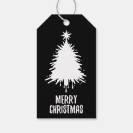 Messy & Grungy Black & White Merry Christmas Tree Geschenkanhänger