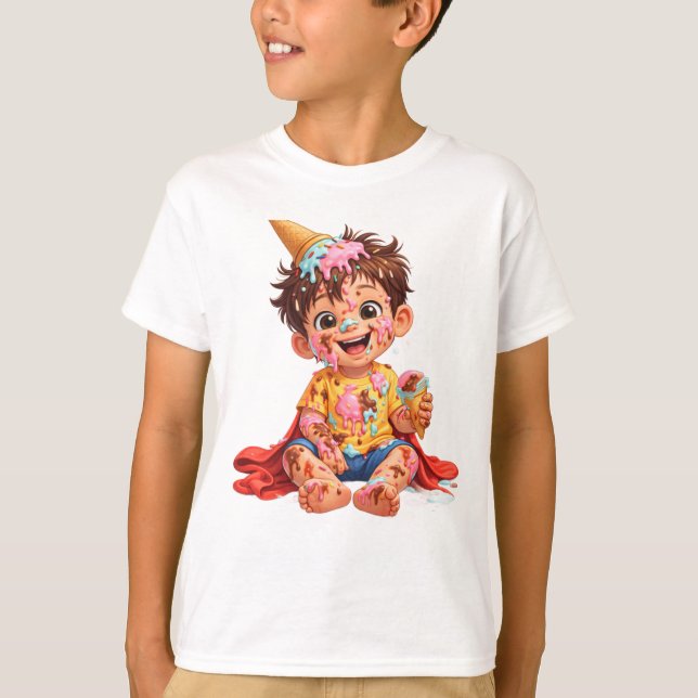Messy Ice Cream Toddler Birthday T-Shirt (Vorderseite)