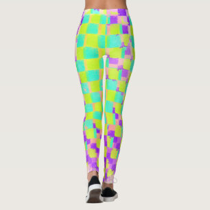 Messy Neo Mint und Lila Schachbrettmuster Leggings