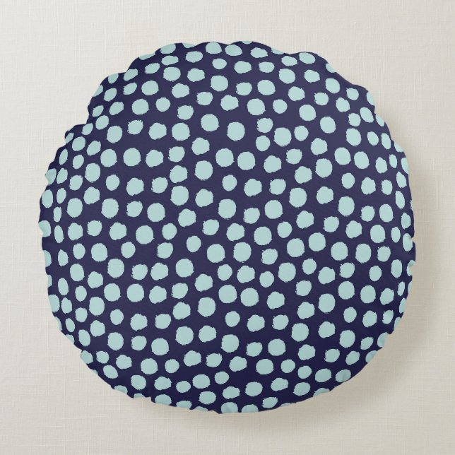 Messy Polka Punkte, trendige Farbmuster. Rundes Kissen (Vorderseite)