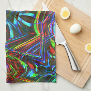 Messy Striche mit farbenfrohen Neon auf dunklem Hi Geschirrtuch